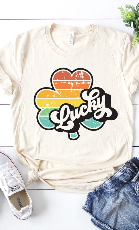 Retro Lucky Rainbow Clover Graphic Tee PLUS