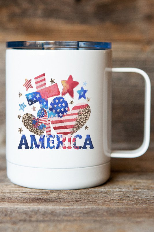 Patriotic America Cross Hearts Travel Mug