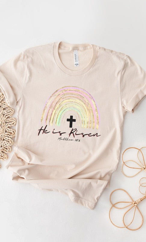 He Is Risen Glitter Rainbow PLUS SIZE Graphic Tee T-Shirt