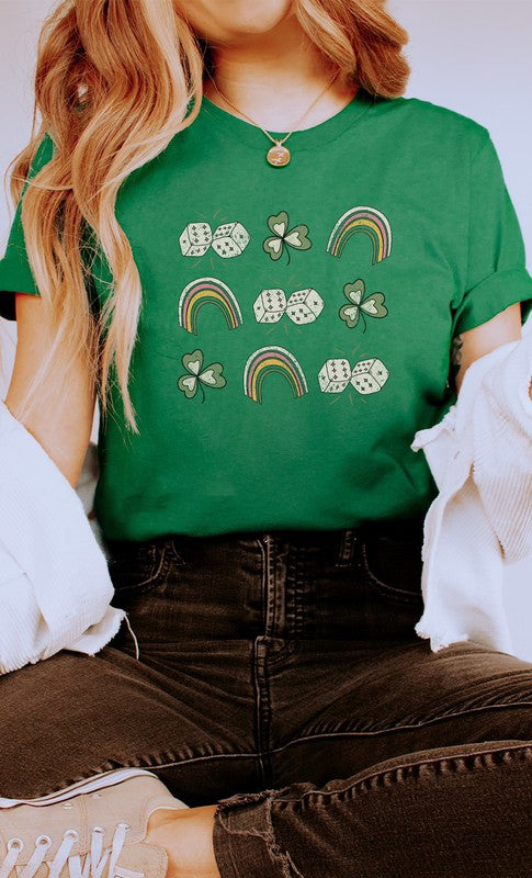 Lucky Dice Clover and Rainbow Graphic Tee T-Shirt