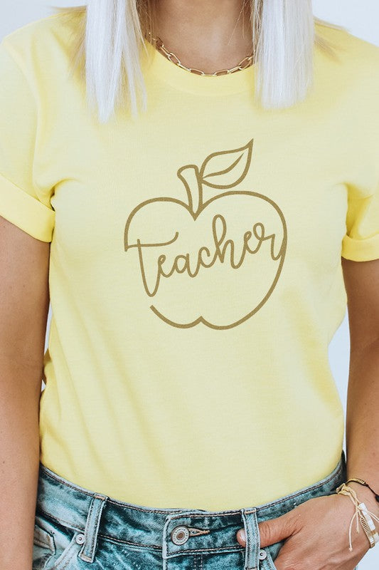 Teacher Apple Back To School Gold Graphic Tee T-Shirt