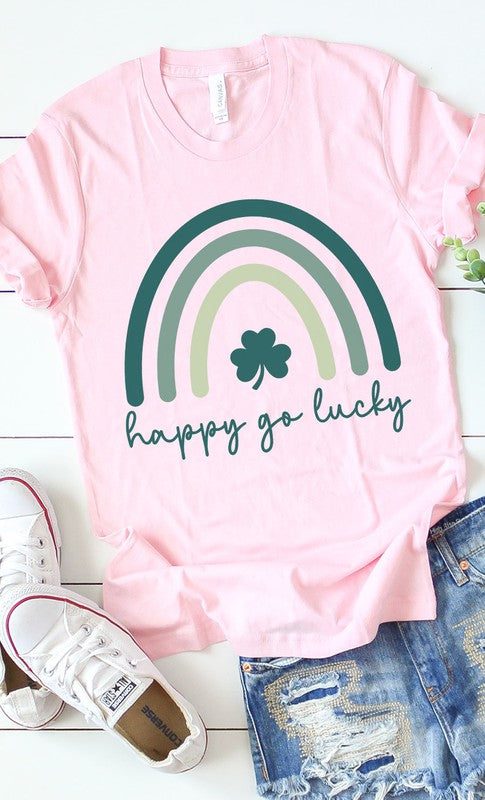 Happy Go Lucky Shamrock Rainbow Graphic Tee PLUS