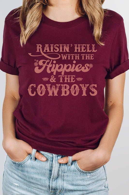 Raisin Hell With Hippies and Cowboys Graphic Tee T-Shirt