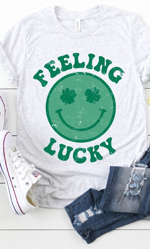 Retro DISTRESSED Feeling Lucky Smiley Face Tee T-Shirt