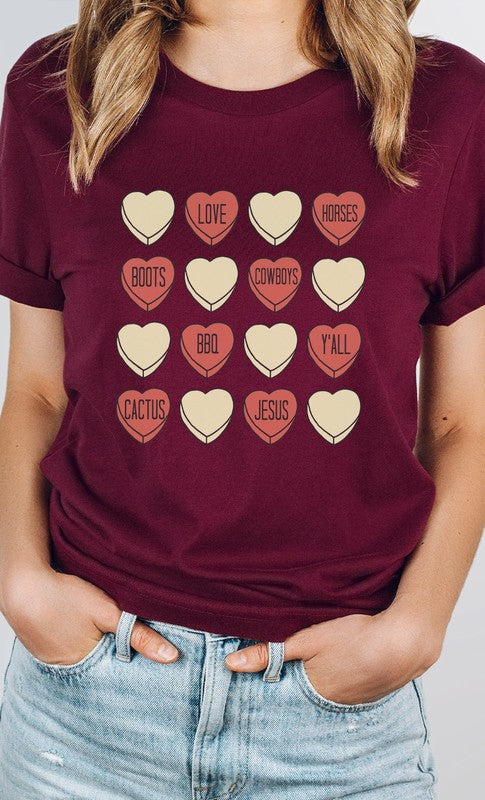 Cowboy Candy Heart Valentine Graphic Tee T-Shirt