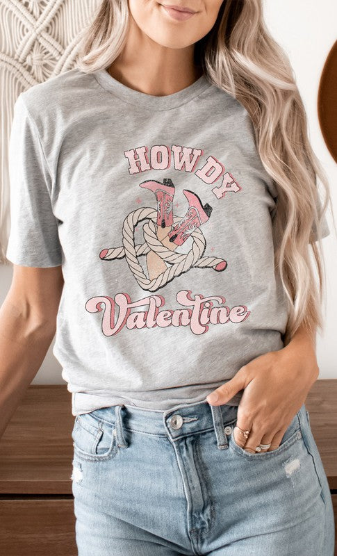 Howdy Valentine Cowboy Boots Graphic Tee T-Shirt