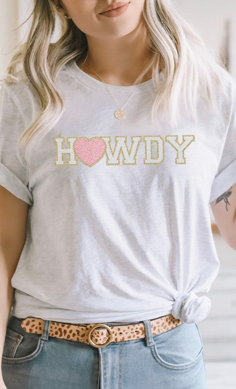 Heart Howdy Faux Chenille Letters Valentine's Tee T-Shirt