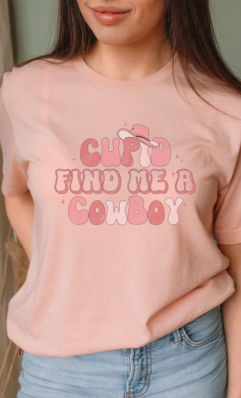 Cupid Find me a Cowboy Valentines Graphic Tee T-Shirt