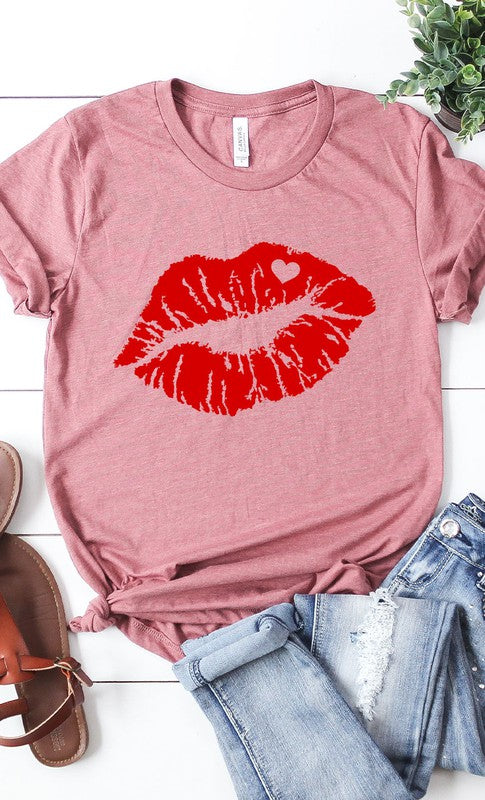 Red Lips Valentines Graphic Tee T-Shirt