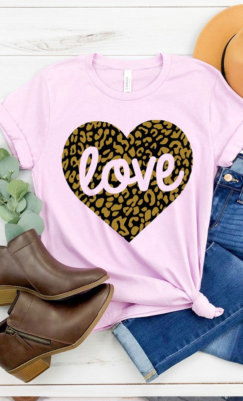 Love Leopard Heart Graphic Tee T-Shirt