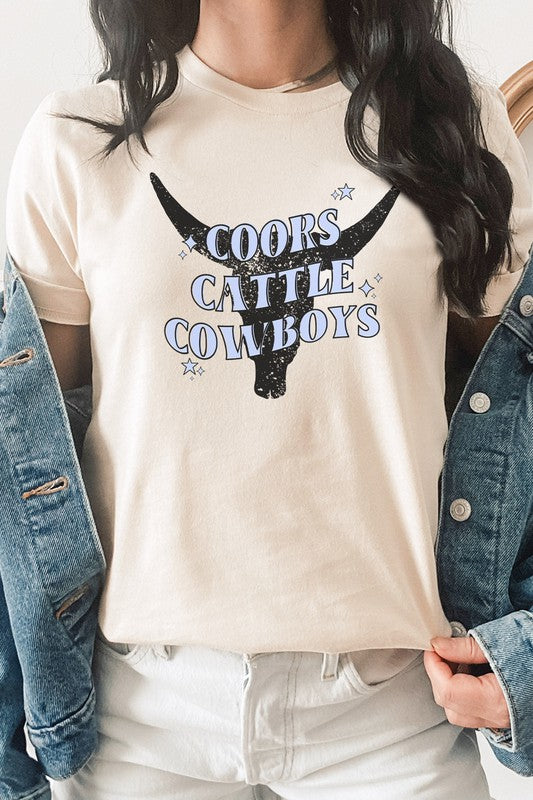 Coors Cattle Cowboys Longhorn Outline Graphic Tee T-Shirt