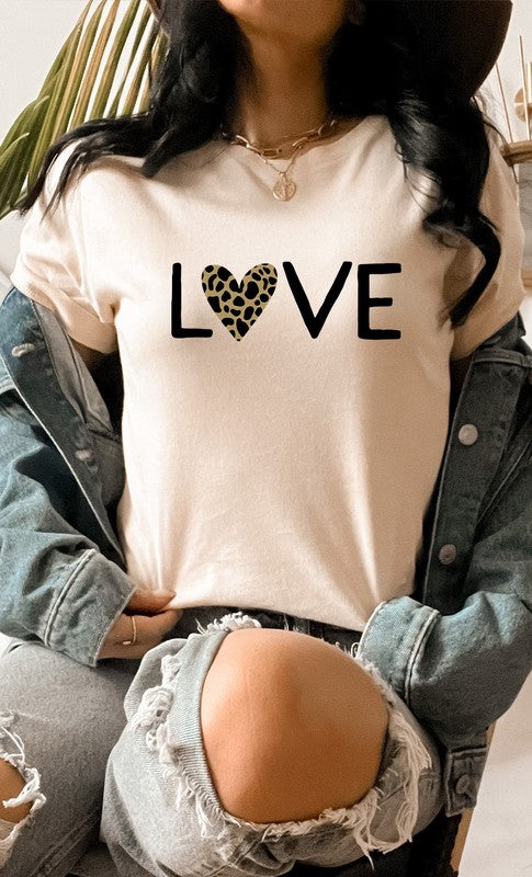 Love Leopard Print Heart Valentines Graphic Tee T-Shirt