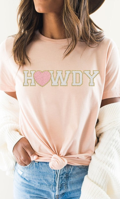 Heart Howdy Faux Chenille Letters Valentine's Tee T-Shirt