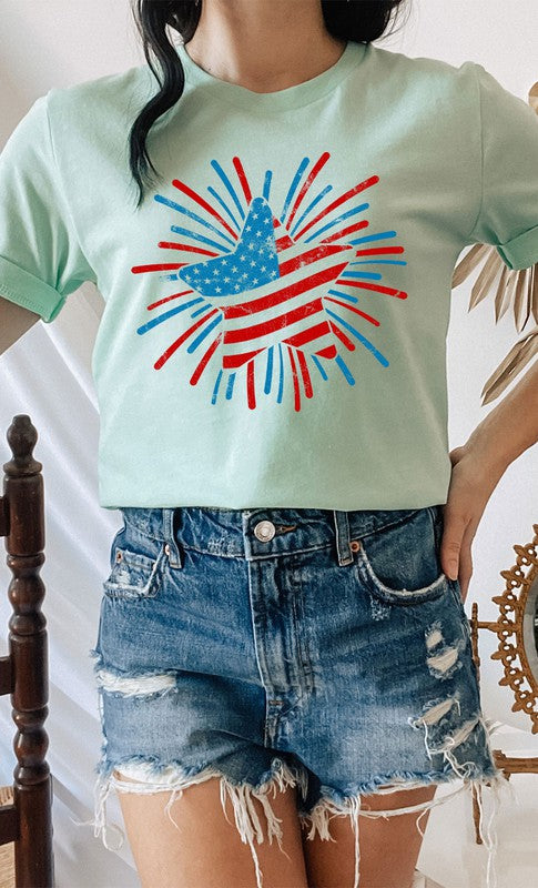 Retro Patriotic Star Graphic Tee T-Shirt