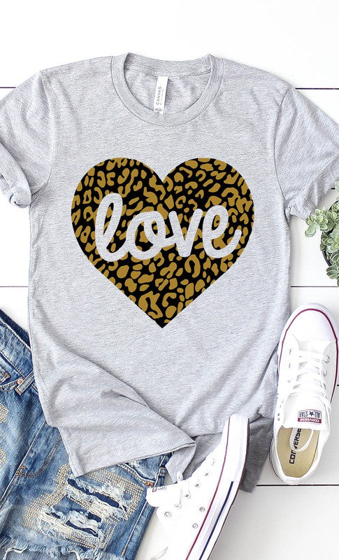 Love Leopard Heart Graphic Tee T-Shirt