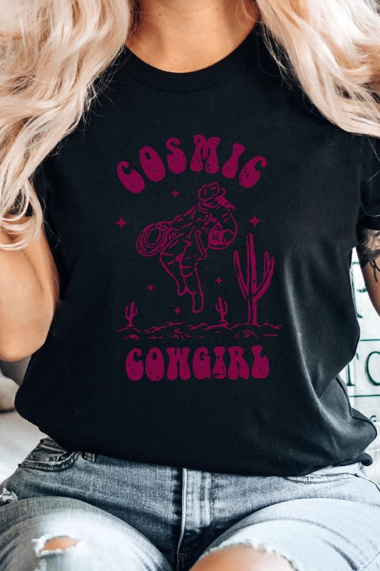 Cosmic Cowgirl Space Desert Cactus Graphic Tee