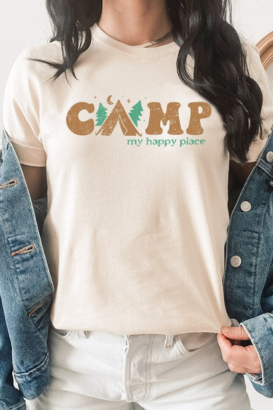 Camp My Happy Place Summer Camping Graphic Tee