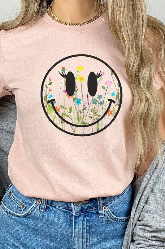 Boho Wildflower Lash Smiley Floral Graphic Tee