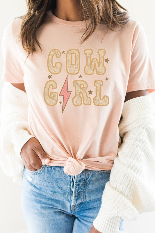 Cow Girl Star Lightening Bolt Western Graphic Tee