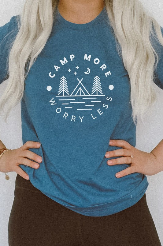 Camp More Worry Less Tent in Forest Graphic Tee T-Shirt