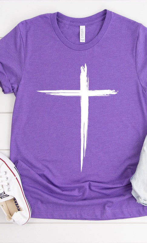 Distressed Cross White Ink Graphic Tee T-Shirt PLUS