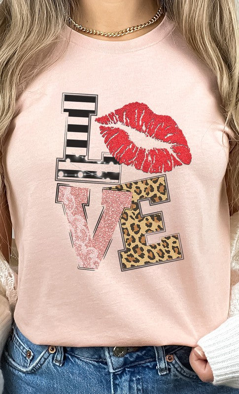 LOVE Multi Pattern Valentines Day Graphic Tee