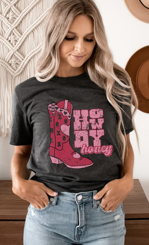 Howdy Honey XOXO Boots Valentines Graphic Tee T-Shirt