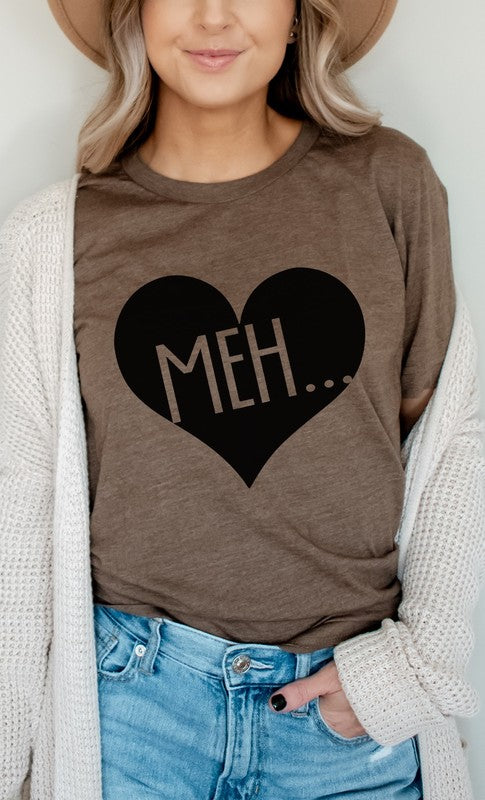 Meh Black Heart Valentines Graphic Tee T-Shirt