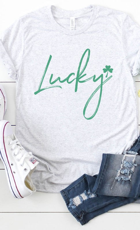 Retro Lucky Script Shamrock Graphic Tee T-Shirt PLUS