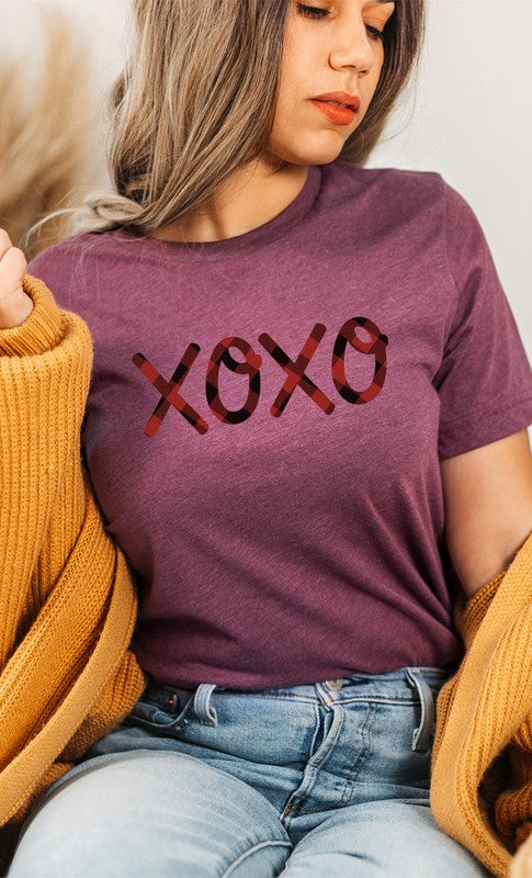 Plaid XOXO Valentines Day Graphic Tee T-Shirt