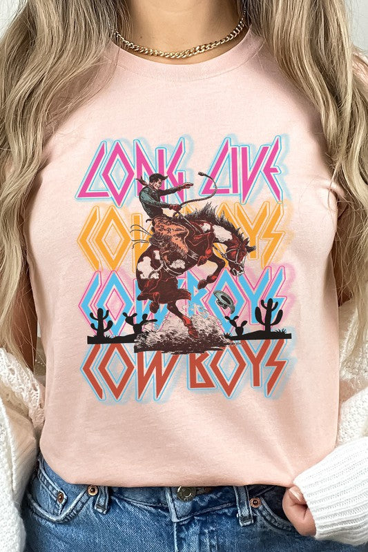 Long Live Cowboys Man and Horse Cacti Graphic Tee T-Shirt