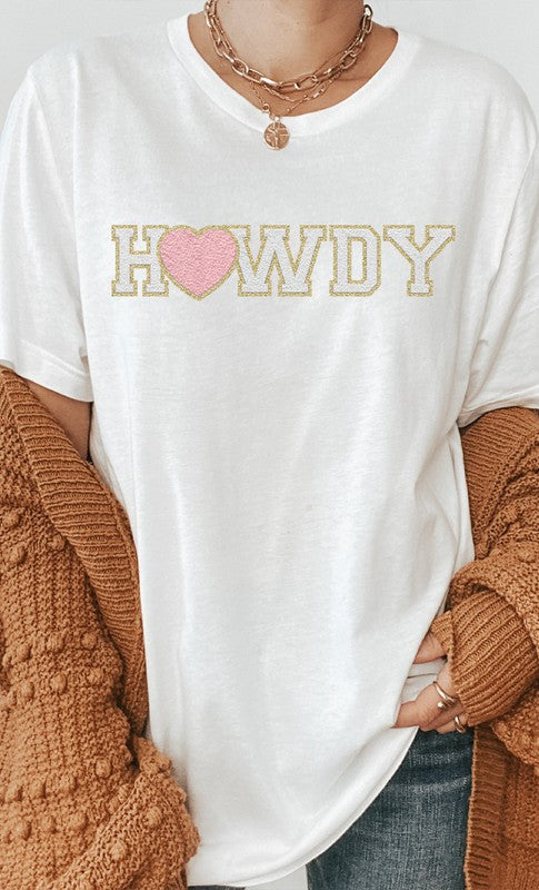 Heart Howdy Faux Chenille Letters Valentine's Tee T-Shirt