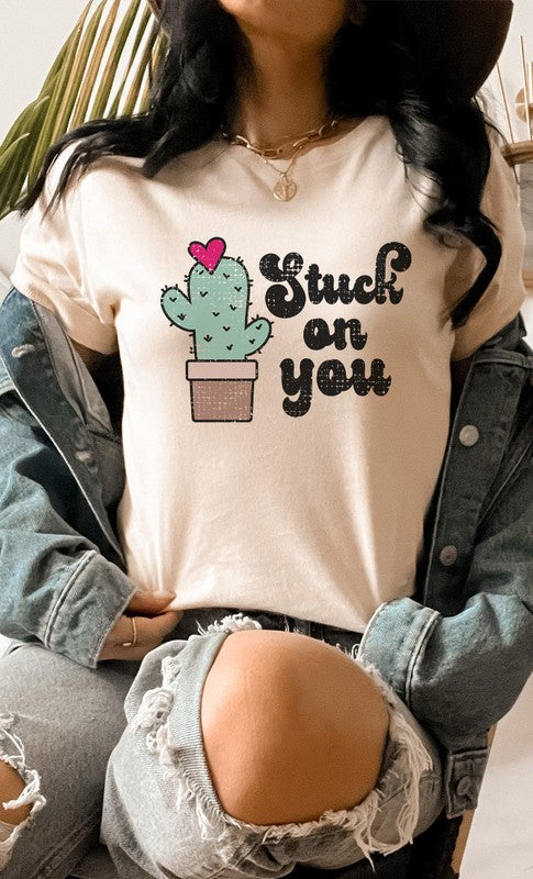 Stuck on You Heart Cactus V-Day Graphic Tee