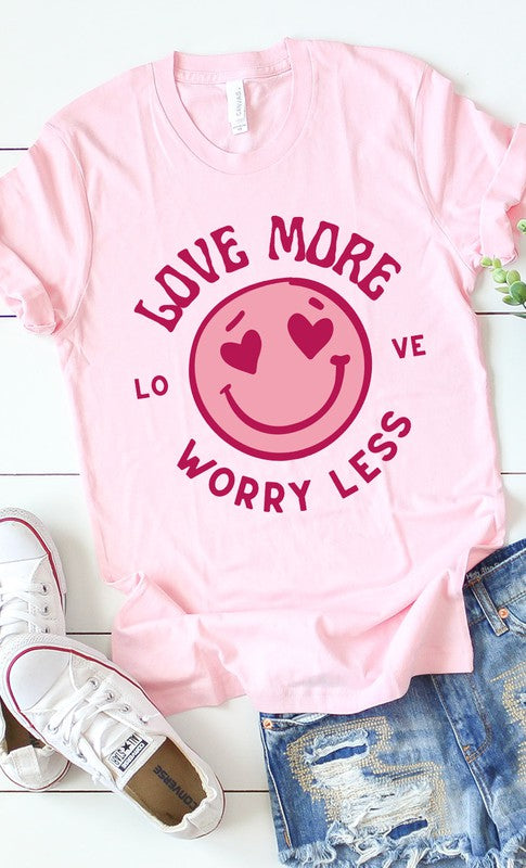 Vintage Love More Worry Less Smiley Graphic Tee T-Shirt PL