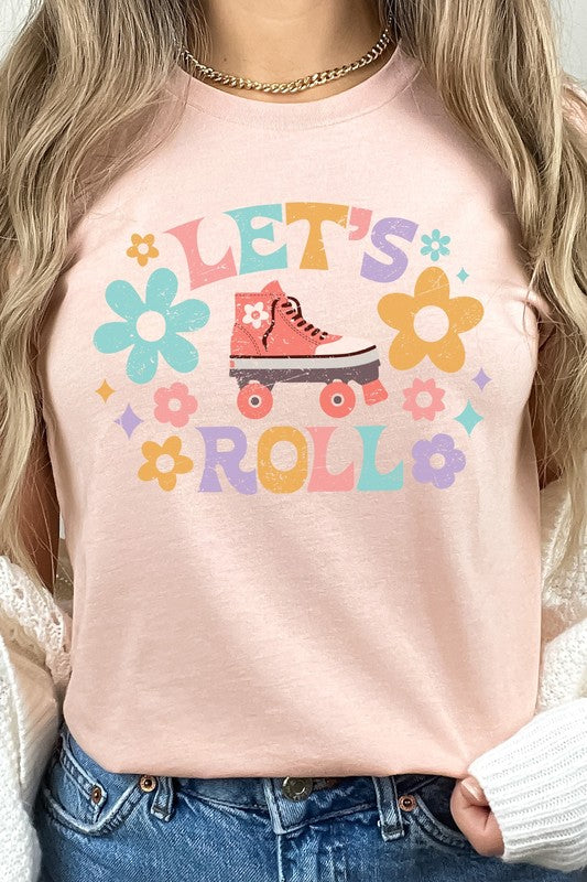 Lets Roll High top Roller Skate Floral Graphic Tee T-Shirt