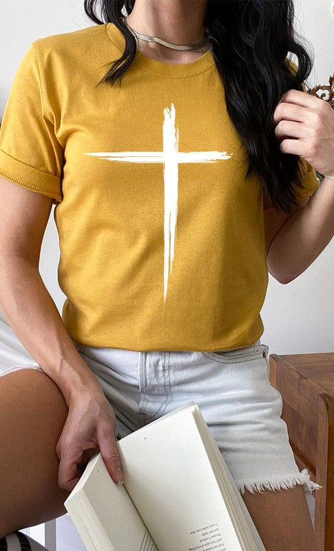 Distressed Cross White Ink Graphic Tee T-Shirt PLUS