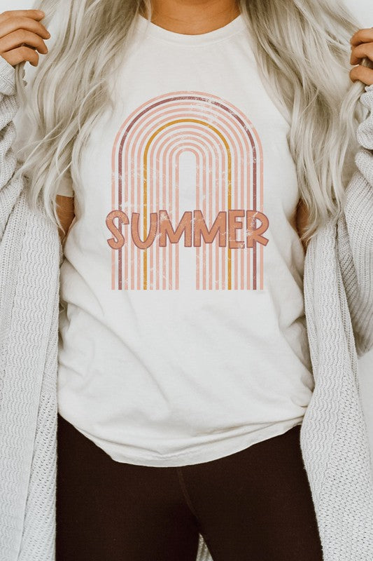 Summer Boho Pink Rainbow Graphic Tee