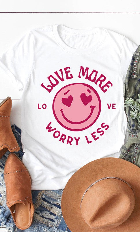 Vintage Love More Worry Less Smiley Graphic Tee T-Shirt PL