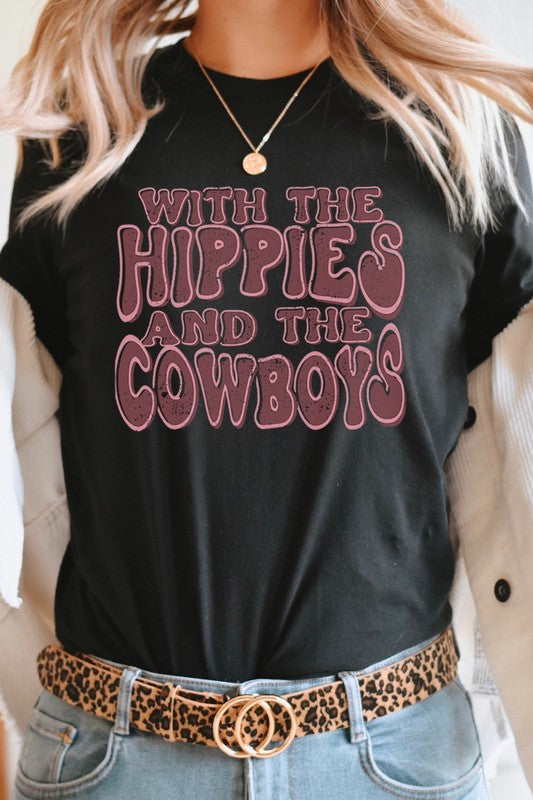 With The Hippies And The Cowboys Graphic Tee T-Shirt