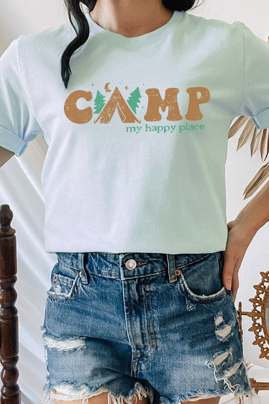 Camp My Happy Place Summer Camping Graphic Tee