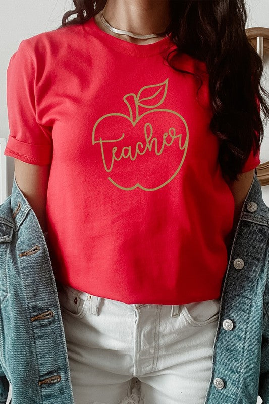 Teacher Apple Back To School Gold Graphic Tee T-Shirt