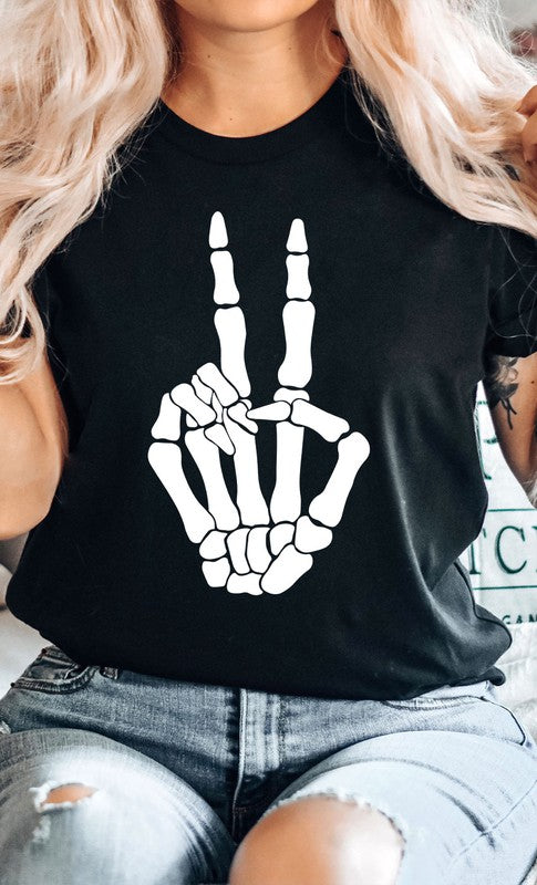 Skeleton Peace Sign Graphic Tee T-Shirt PLUS