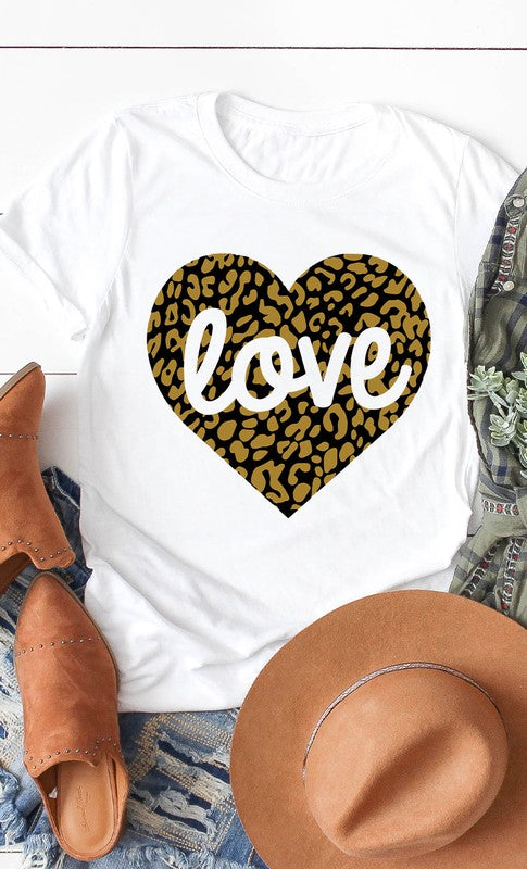 Love Leopard Heart Graphic Tee T-Shirt