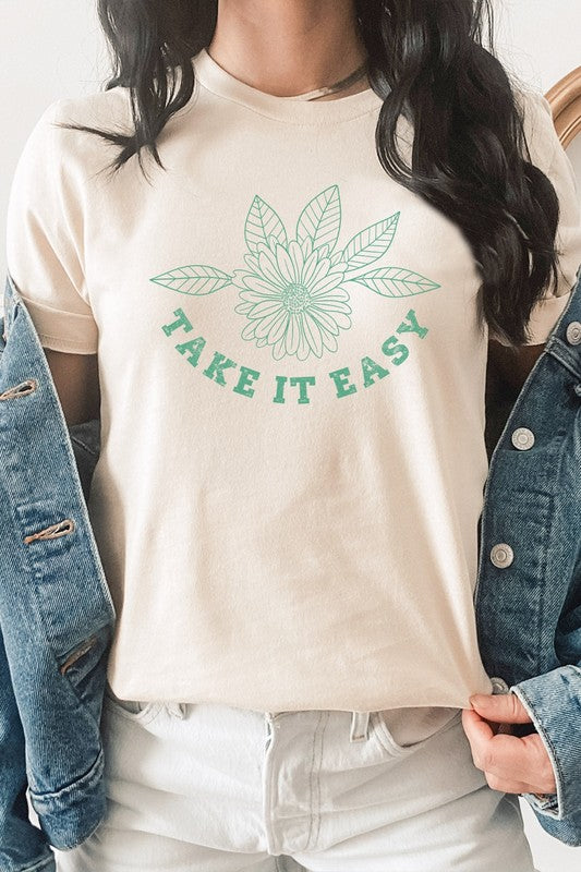 Take It Easy Boho Floral Graphic Tee T-Shirt