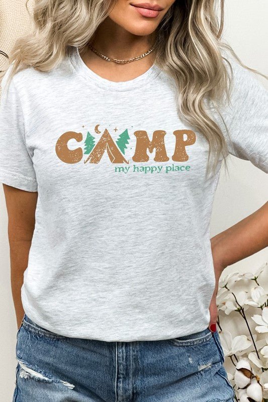 Camp My Happy Place Summer Camping Graphic Tee