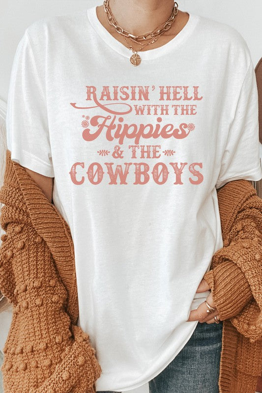 Raisin Hell With Hippies and Cowboys Graphic Tee T-Shirt