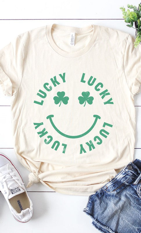 Retro Lucky Smiley Graphic Tee T-Shirt