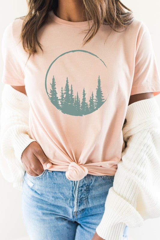 Crescent Pine Tree Forest Nature Hiker Graphic Tee