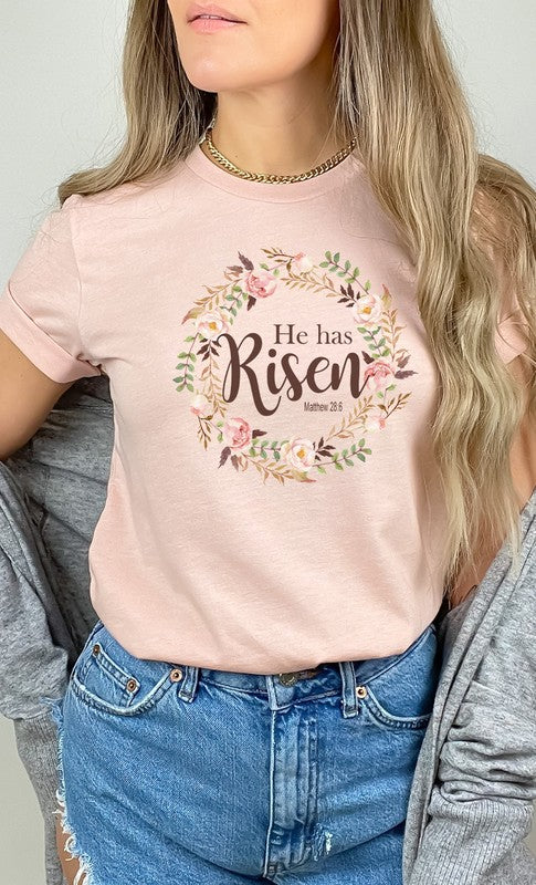 Floral He Has Risen Easter Graphic Tee T-Shirt