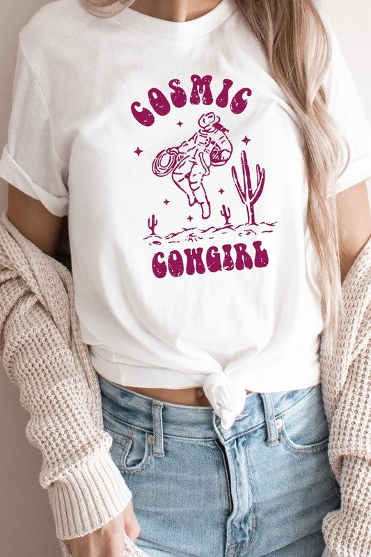 Cosmic Cowgirl Space Desert Cactus Graphic Tee